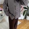 Serene Gingham Oversize Dark Brown Shirt