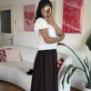Rozella Belted Dark Brown Long Skirt
