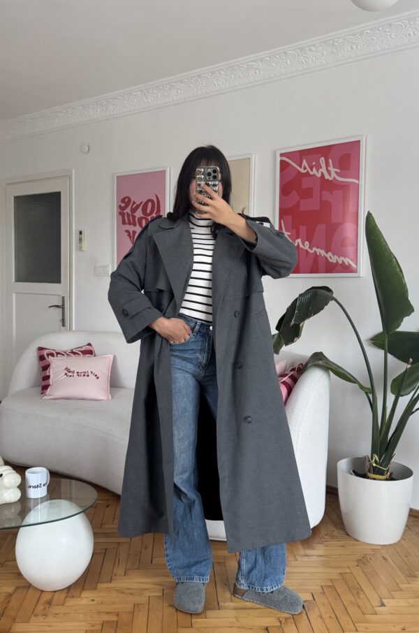 Foleska Premuim Dark Grey Long Trenchcoat