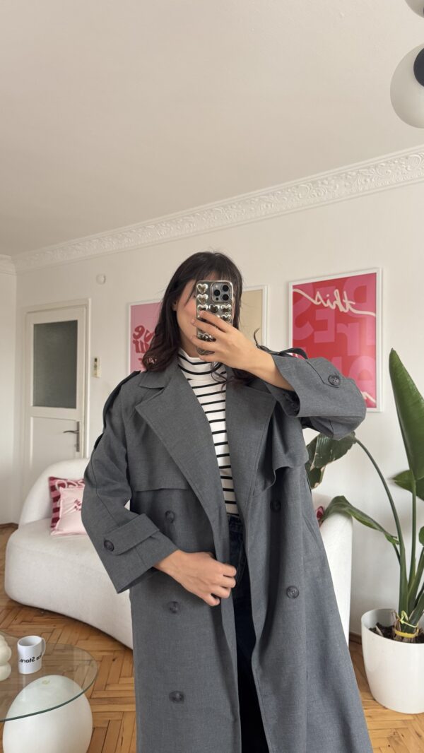 Foleska Premuim Dark Grey Long Trenchcoat