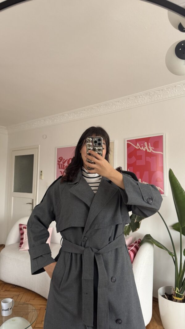 Foleska Premuim Dark Grey Long Trenchcoat