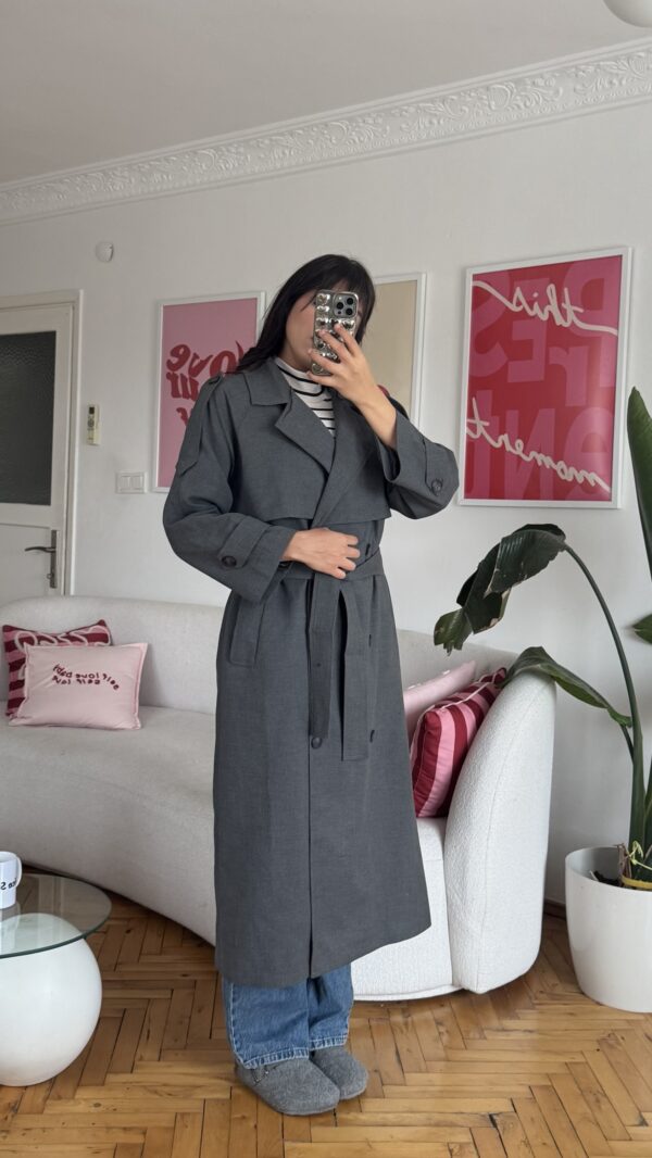 Foleska Premuim Dark Grey Long Trenchcoat