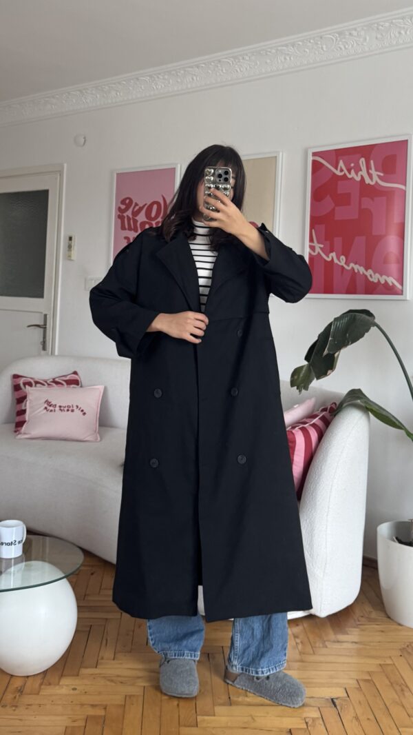 Foleska Premuim Black Long Trenchcoat