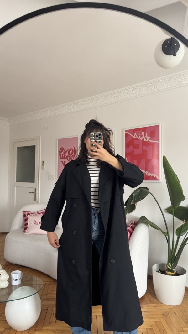 Foleska Premuim Black Long Trenchcoat
