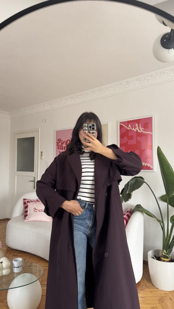 Foleska Premuim Aubergine Long Trenchcoat