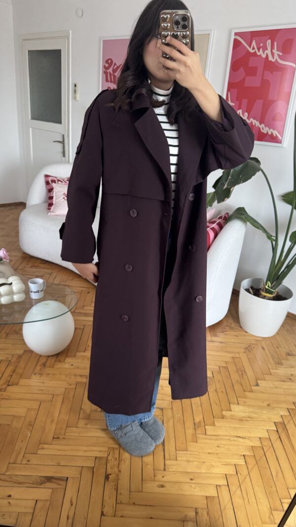Foleska Premuim Aubergine Long Trenchcoat