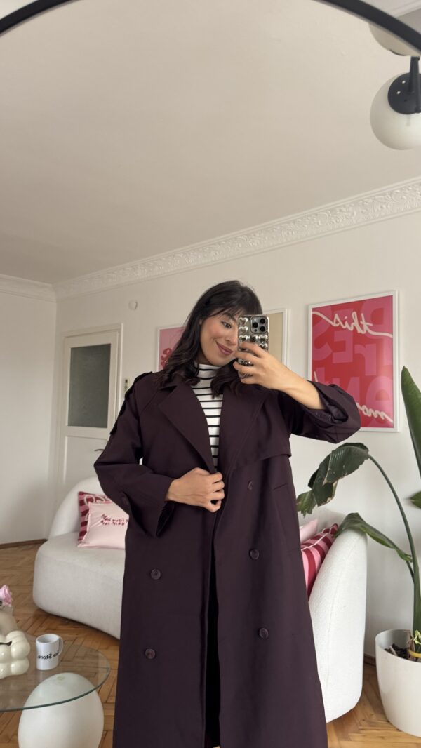 Foleska Premuim Aubergine Long Trenchcoat