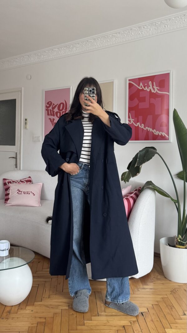 Foleska Premuim Navy Long Trenchcoat