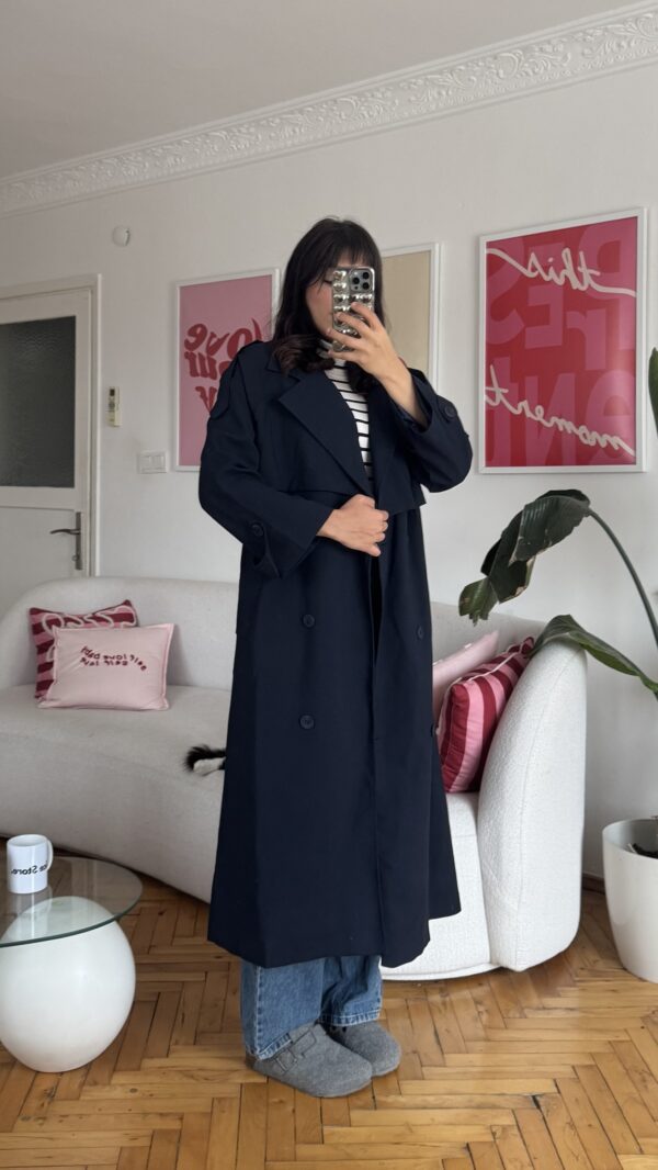 Foleska Premuim Navy Long Trenchcoat