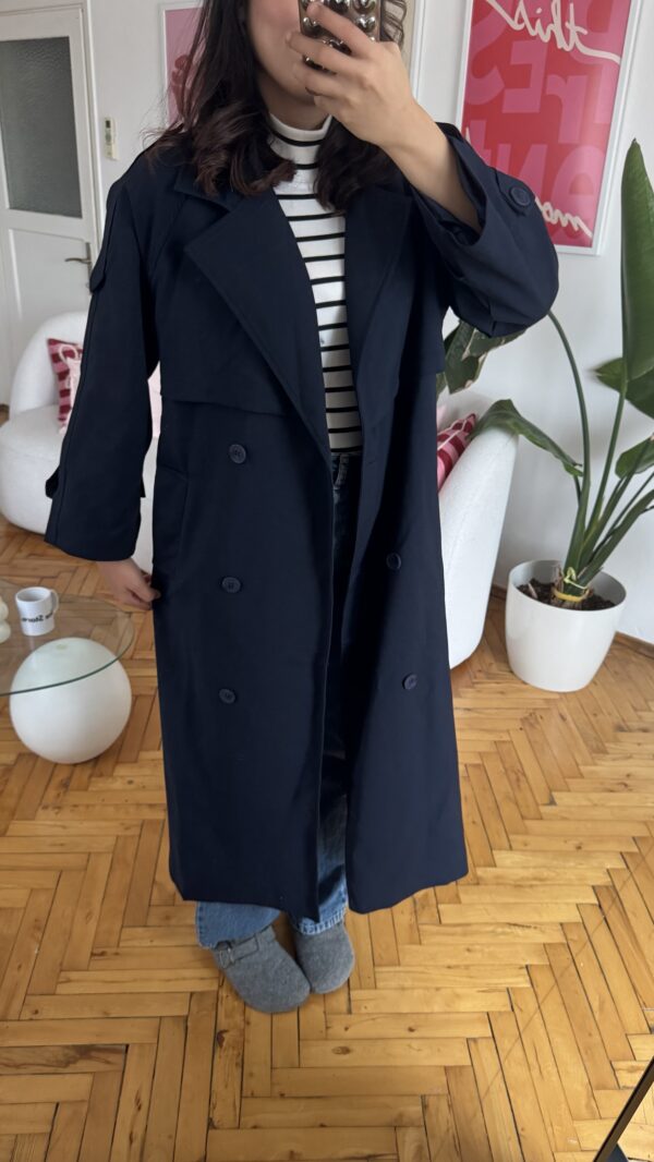Foleska Premuim Navy Long Trenchcoat